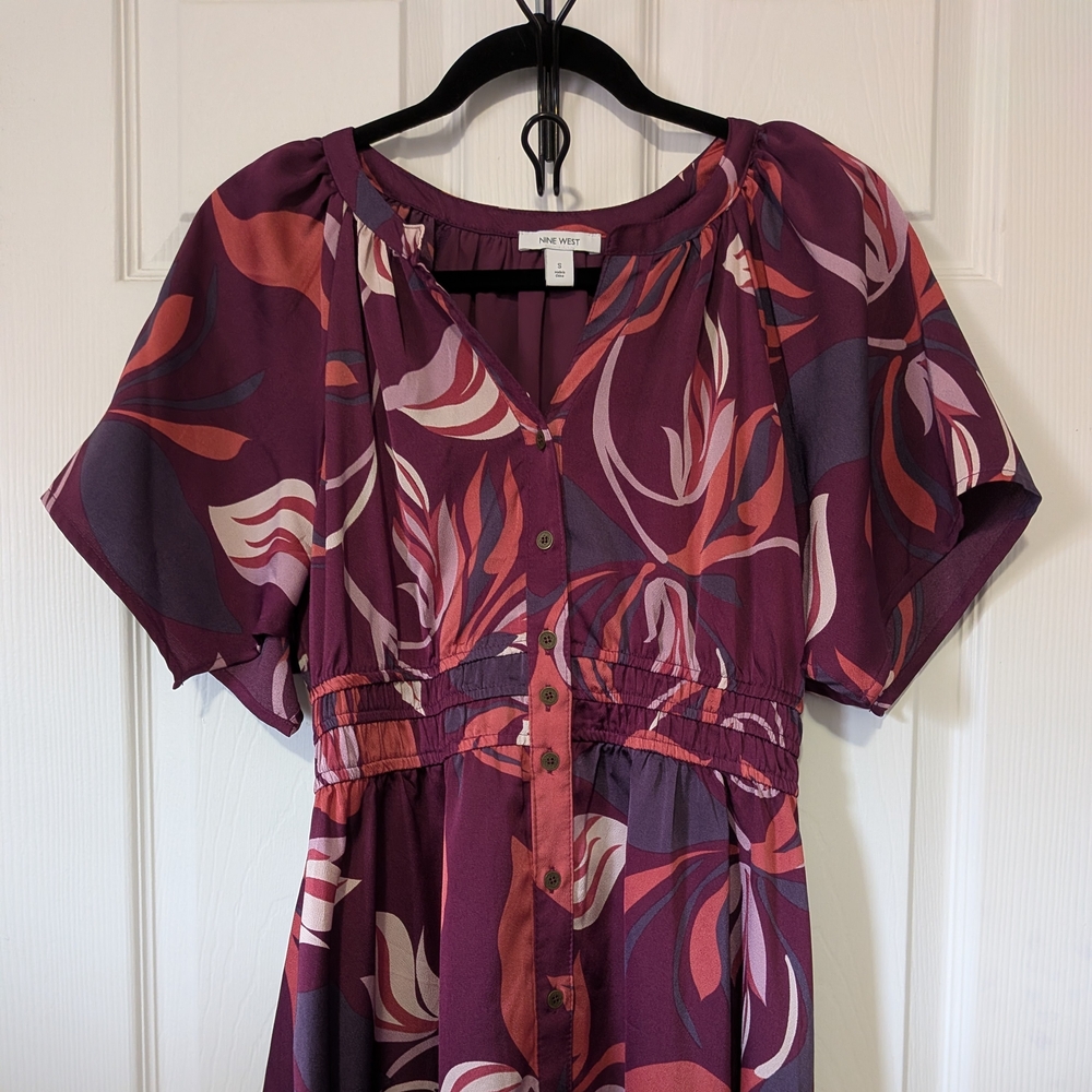 Nine West Sz Small Women's Dress Handkerchief Hem Button Front